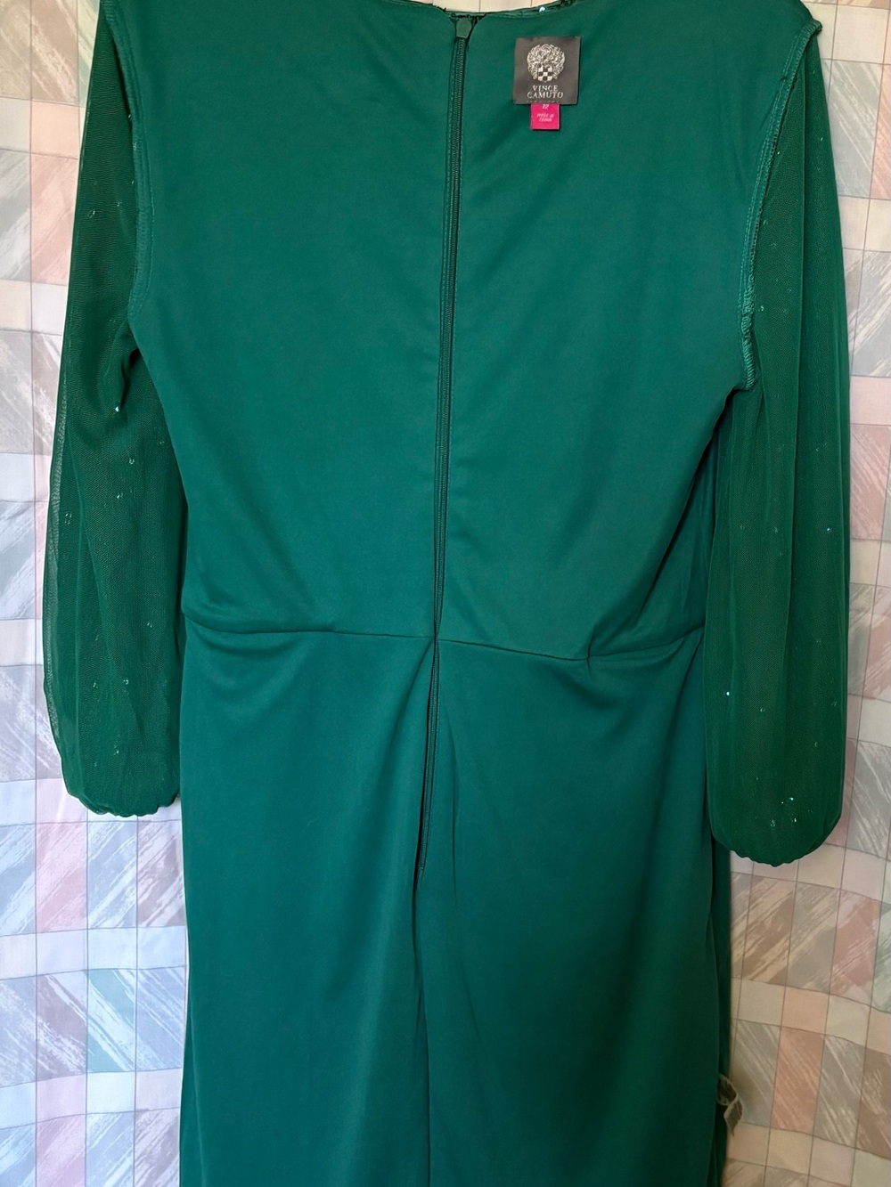 Vince Camuto Emerald Green Sequined Balloon Sleeve Sheath Dress Size 12 VCI 3204 - Picture 12 of 16